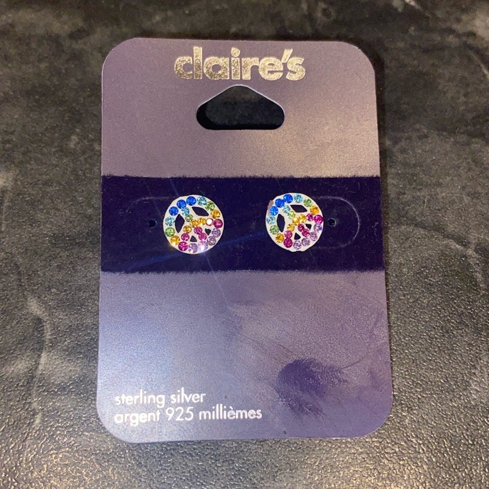Claire’s Sterling Silver Rainbow 🌈 Peace ☮️ Earrings